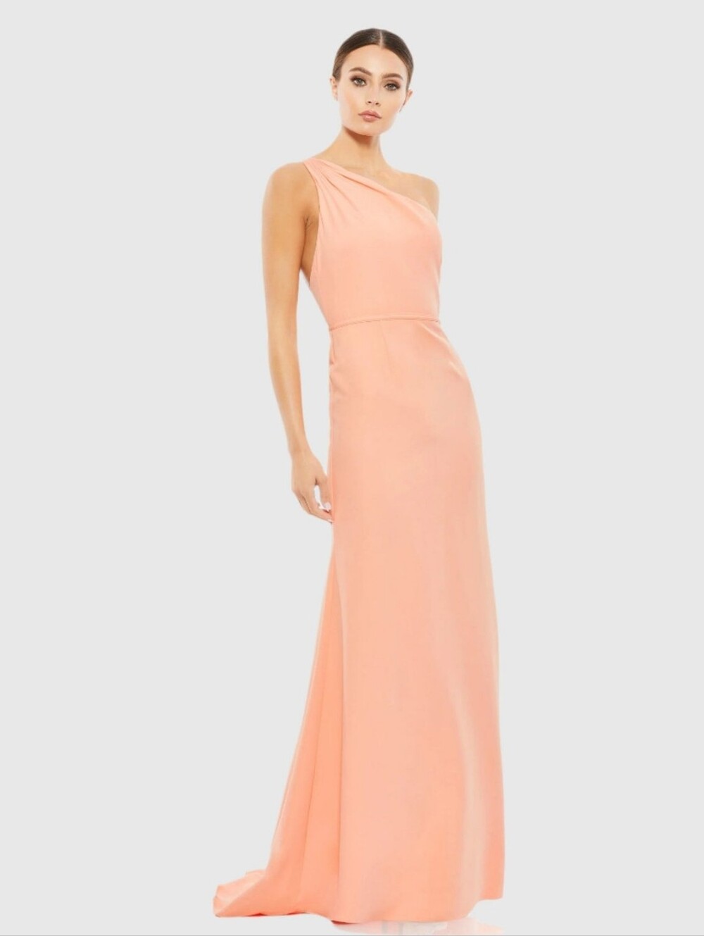 MAC DUGGAL Dress Size 6 Evening Gown Peach NEW One Shoulder Jersey Mermaid